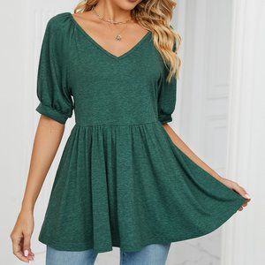 V-neck bubble short-sleeved t-shirt corset top